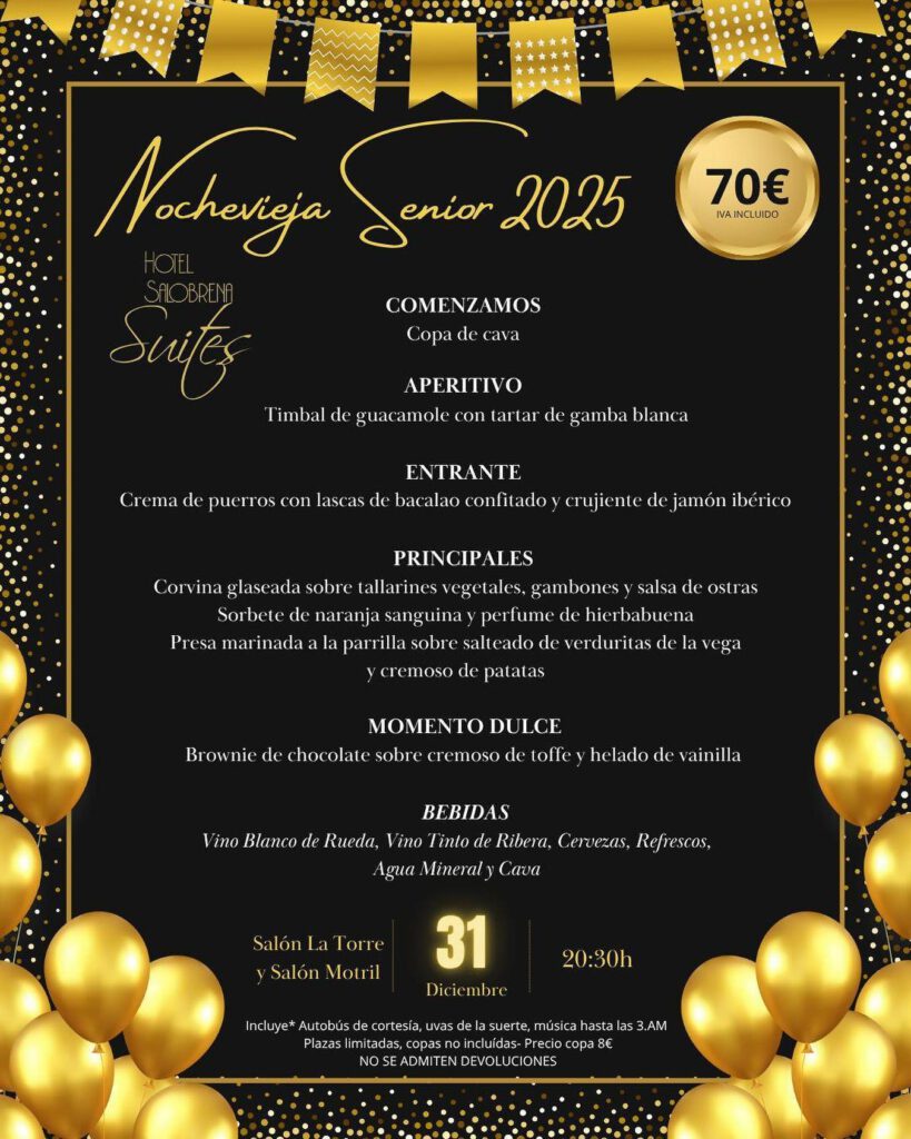 New Year's Eve Seniors Celebration at Hotel Salobreña Suites Wednesday 31 December 2025