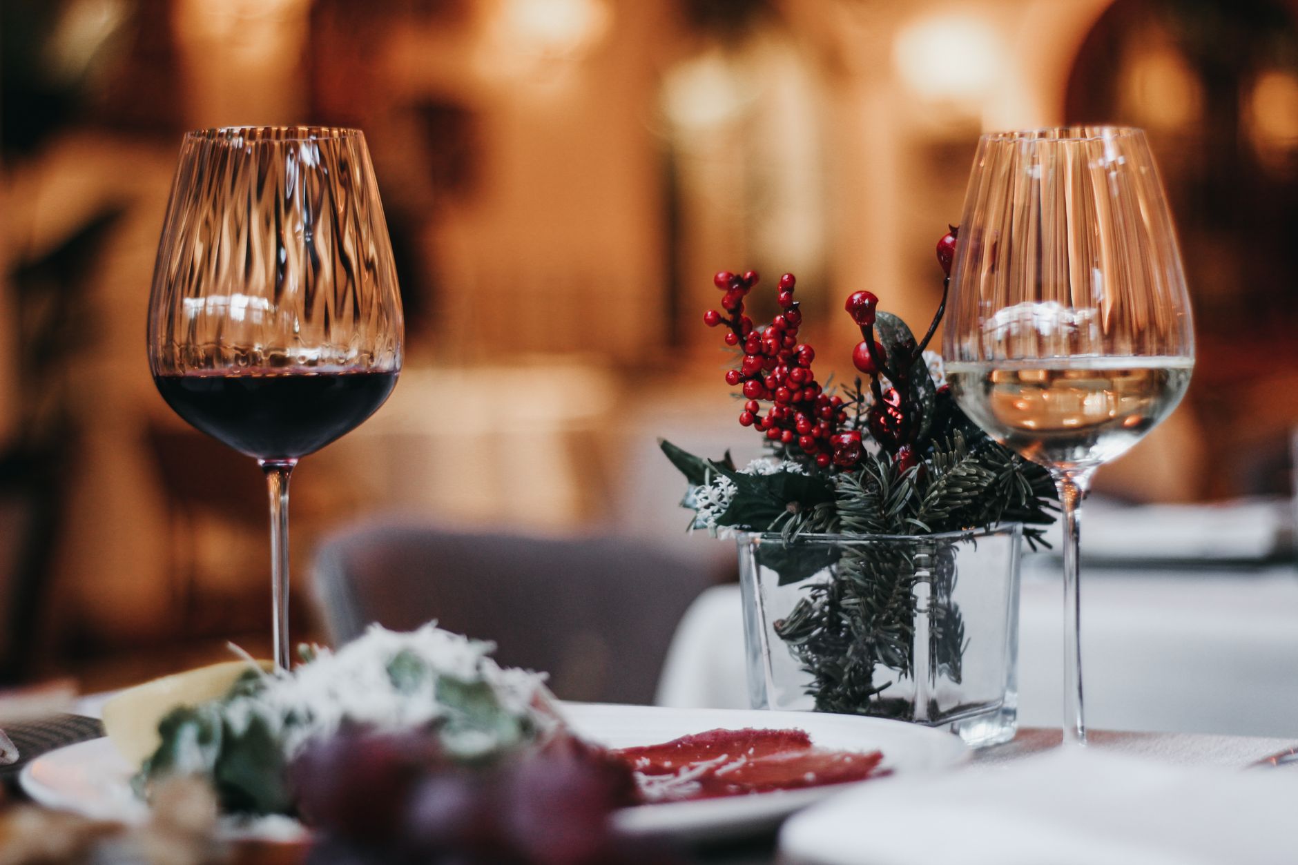 wine glasses on christmas table
